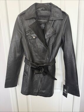 Whet Blu Black Leather Belted Moto Jacket - Women's Size M Brand New